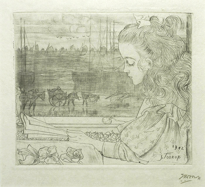 Charley before the Window - JAN TOOROP - drypoint