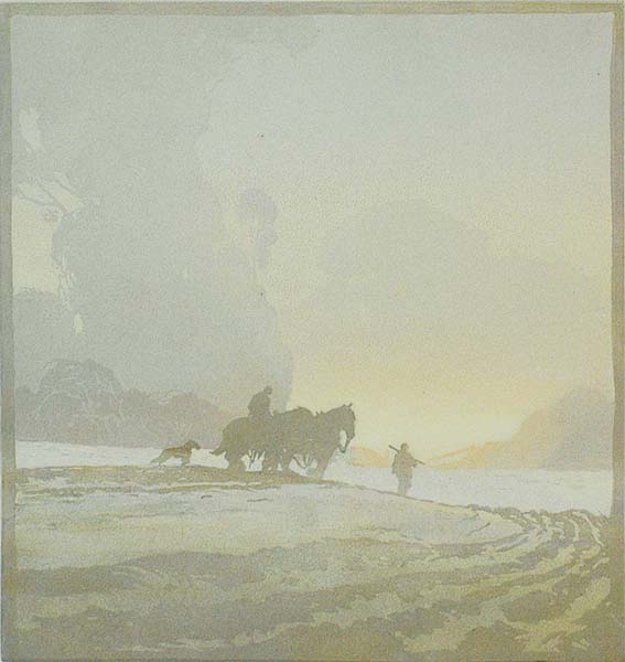 Misty Morning - ERNEST W. WATSON - linoleum cut printed in colors
