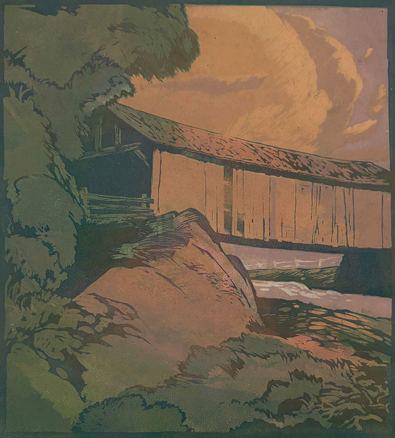 Cornwall Bridge - ERNEST W. WATSON - linoleum cut
