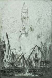 Caissons on Vesey Street (New York) - PENNELL