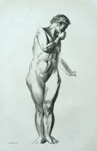 Nude Study, Girl Standing with Hand Raised to Mouth -  BELLOWS