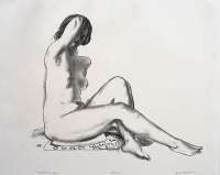 Nude Study, Girl Sitting on FLowered Cushion -  BELLOWS