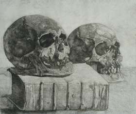Two skulls and a Book (Memento Mori) - ANTOON  DERKZEN VAN ANGEREN