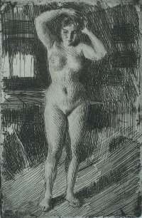 Anna Doing her Hair (Anna Kammar Sig) - ZORN