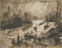 Sunset From Williamsburg Bridge - PENNELL