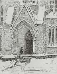 Church Doorway, Snow -  HASSAM